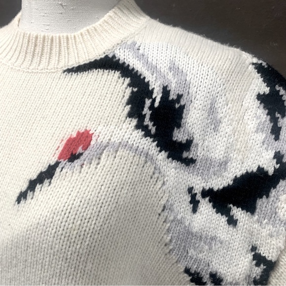 MO&Co. Wool Oversized Crew Sweater Phoenix Birds Appliqué Size XS in Vanilla - Picture 2 of 6